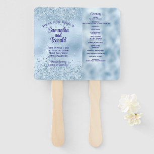 Baby Blue Faux Glitter and Foil Wedding Program Hand Fan
