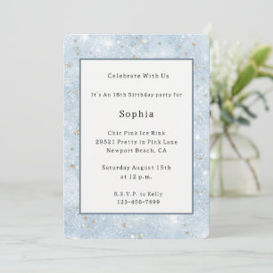 Baby Blue Faux Glitter Birthday Invitation