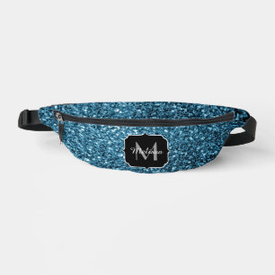 Baby blue faux glitter sparkles Monogram Bum Bags