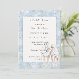 Baby Blue Faux Glitter White Horses Bridal Shower Invitation