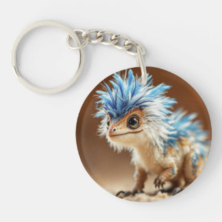 Baby Blue Feathered Dinosaur Keychain