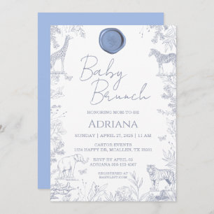Baby Blue Floral & Animal Motif Baby Shower Invite