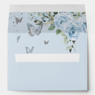 Baby Blue Floral Butterflies Quinceañera Birthday Envelope