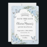 Baby Blue Floral Butterflies Quinceañera Photo Save The Date<br><div class="desc">Personalise this pretty baby blue floral Quinceañera / Sweet 16 birthday photo / picture save the date card easily and quickly. Simply click the Edit Using Design Tools button to further edit the text, change font styles and font colours. Featuring beautiful watercolor baby blue flowers, silver and blue butterflies and...</div>
