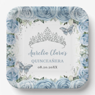 Baby Blue Floral Butterflies Tiara QUINCEAÑERA   Paper Plate