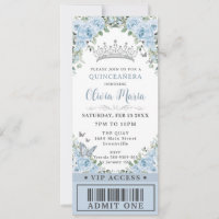 Baby Blue Floral Butterfly Quinceañera VIP Ticket