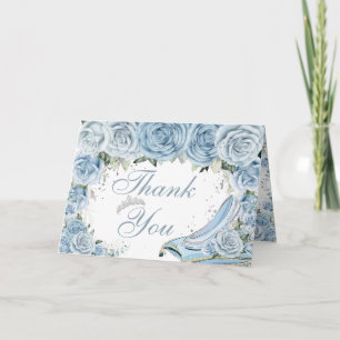 Baby Blue Floral Cinderella Quinceañera Birthday Thank You Card
