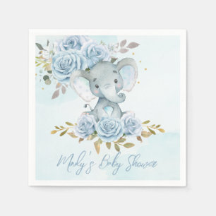 Baby Blue Floral Cute Elephant Boy Baby Shower Napkin
