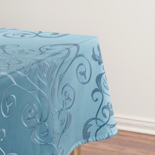 Baby Blue Floral Damask Tablecloth (In Situ)