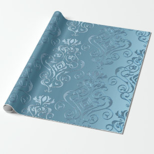 Baby Blue Floral Damask Wrapping Paper
