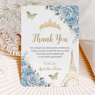 Baby Blue Floral Eiffel Tower Sweet 16 Quinceañera Thank You Card