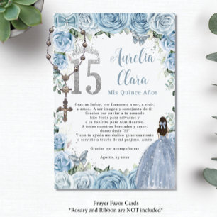 Baby Blue Floral Girl Gown Quinceañera Prayer Card