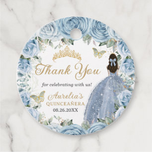 Baby Blue Floral Gold Butterflies Princess Dress Favour Tags
