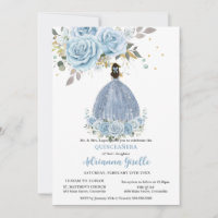 Baby Blue Floral Gold Quinceañera Princess Dress
