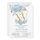 Baby Blue Floral Gold XV Quinceañera Quince 15