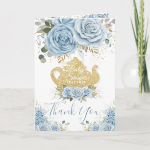 Baby Blue Floral High Tea Party Shower Birthday  Thank You Card