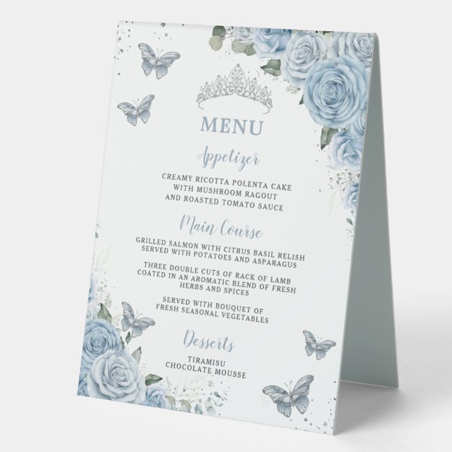 Baby Blue Floral Menu Signature Cocktails Bar XV (Front)