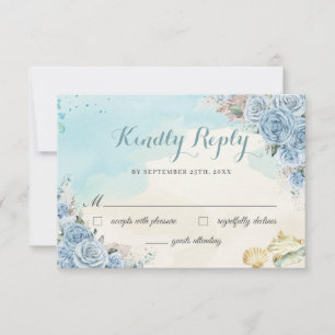 Baby Blue Floral Pampas Grass Beach Sweet 16 Reply RSVP Card