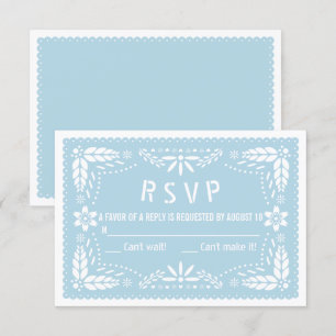 Baby blue floral papel picado baby shower RSVP card