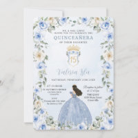 Baby Blue Floral Princess Dress Gold Quinceañera
