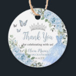 Baby Blue Floral Princess Dress Silver Quinceañera Favour Tags<br><div class="desc">Personalise these soft baby blue floral Quinceañera / Sweet 16 / Cincoañera birthday swing tags easily and quickly. Simply click the customise it further button to edit the texts, change fonts and fonts colours. Featuring pretty pastel baby blue flowers, delicate greenery and a glittery baby blue gown. Matching items available...</div>