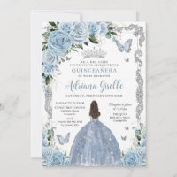 Baby Blue Floral Princess Dress Silver Quinceanera