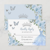 Baby Blue Floral Princess Dress Silver Quinceañera