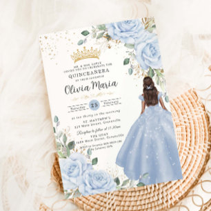 Baby Blue Floral Princess Gown Quinceañera Quince Invitation