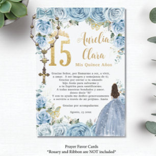 Baby Blue Floral Princess Quinceañera Prayer Card