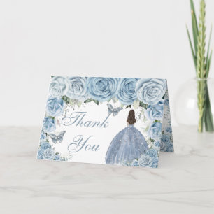 Baby Blue Floral Quinceañera Birthday Princess Thank You Card