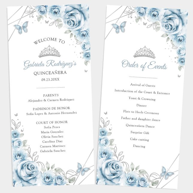 Baby Blue Floral Quinceanera Order of Events Programme (Creator Uploaded)