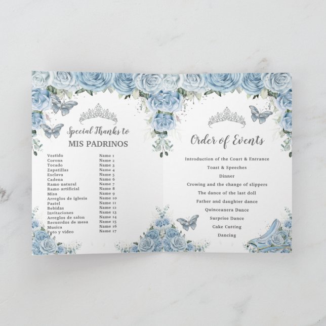 Baby Blue Floral Quinceañera Padrinos Court Honour Programme (Inside)