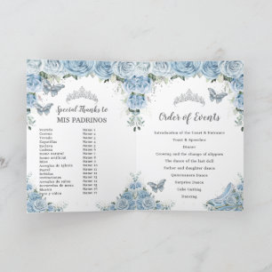 Baby Blue Floral Quinceañera Padrinos Court Honour Programme