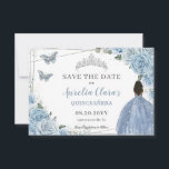 Baby Blue Floral Quinceanera Sweet 16 Brown Girl Save The Date<br><div class="desc">(c) The Happy Cat Studio</div>