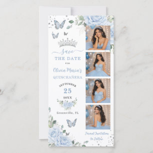 Baby Blue Floral Silver Photo Booth Quinceanera Save The Date