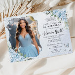 Baby Blue Floral Silver Quinceañera 16th Picture Invitation<br><div class="desc">Personalise this elegant baby blue floral Quinceañera / Sweet 16 birthday photo/ picture invitation easily and quickly. Simply click the Edit Using Design Tool button to further edit the texts, change fonts, fonts colours and adjust the picture. Featuring pretty pastel baby blue flowers, delicate greenery and blue and silver butterflies....</div>