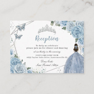 Baby Blue Floral Silver Quinceañera Reception Enclosure Card