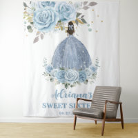 Baby Blue Floral Sweet 16 Sixteen Birthday Quince 