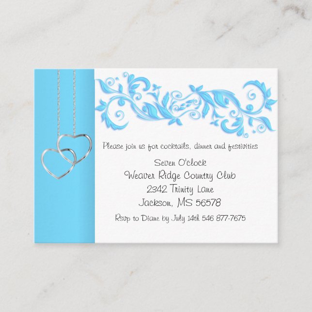 Baby Blue Floral Swirl and White - Reception Enclosure Card (Front)