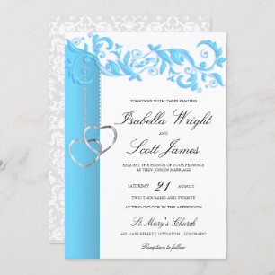 Baby Blue Floral Swirl and White Wedding Invitation