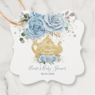 Baby Blue Floral Tea Party Baby Shower Thank You Favour Tags