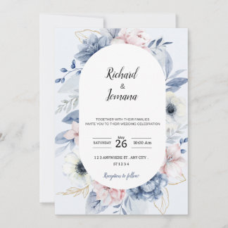 Baby blue floral wedding invitation