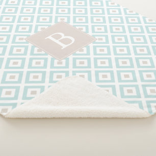 Baby Blue Geometric Pattern Monogrammed Sherpa Blanket