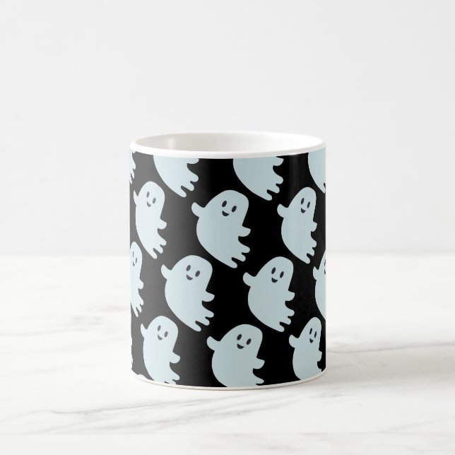 Baby Blue Ghosts Halloween On Black Coffee Mug (Center)