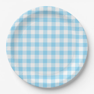 Baby Blue Gingham Check Paper Plate