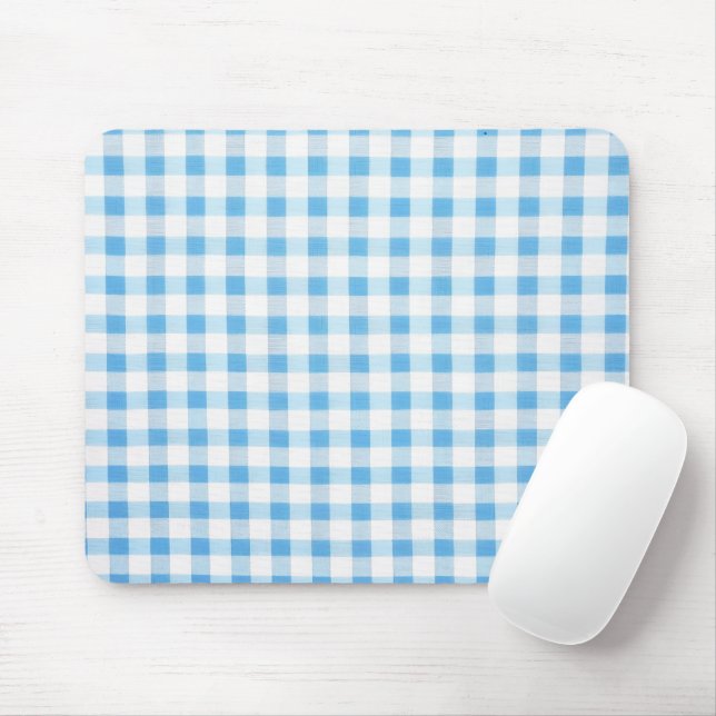 Baby Blue Gingham Mouse Mat (With Mouse)