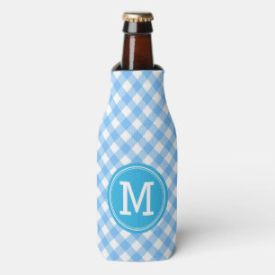 Baby Blue Gingham Personalise Monogram Bottle Cooler