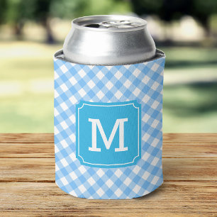 Baby Blue Gingham Personalise Monogram Can Cooler