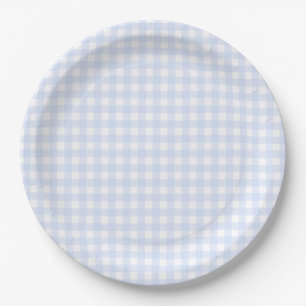 Baby Blue Gingham Plaid Paper Plate