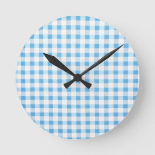 Baby Blue Gingham Round Clock
